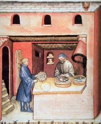 In Essig marinierter Fisch, Illustration aus Tacuinum Sanitatis Codex Vindobonensis